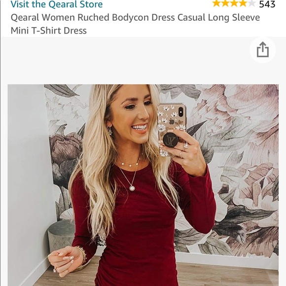 Dark wine red car in long sleeves dress - Picture 2 of 2